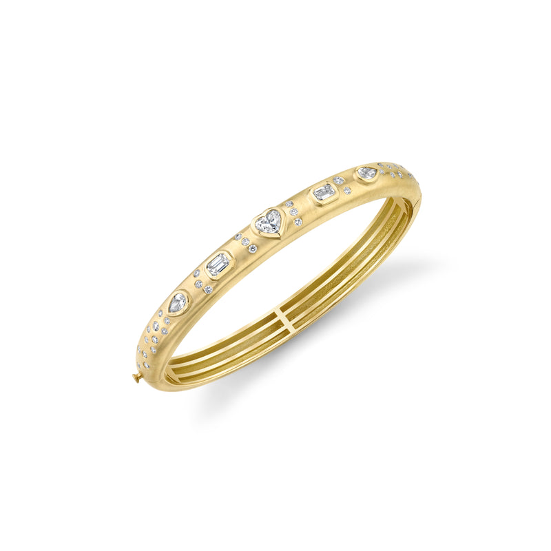 18k yellow gold hinge bangle bracelet with white diamonds