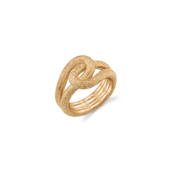 18k Yellow gold love knot ring with stardust finish